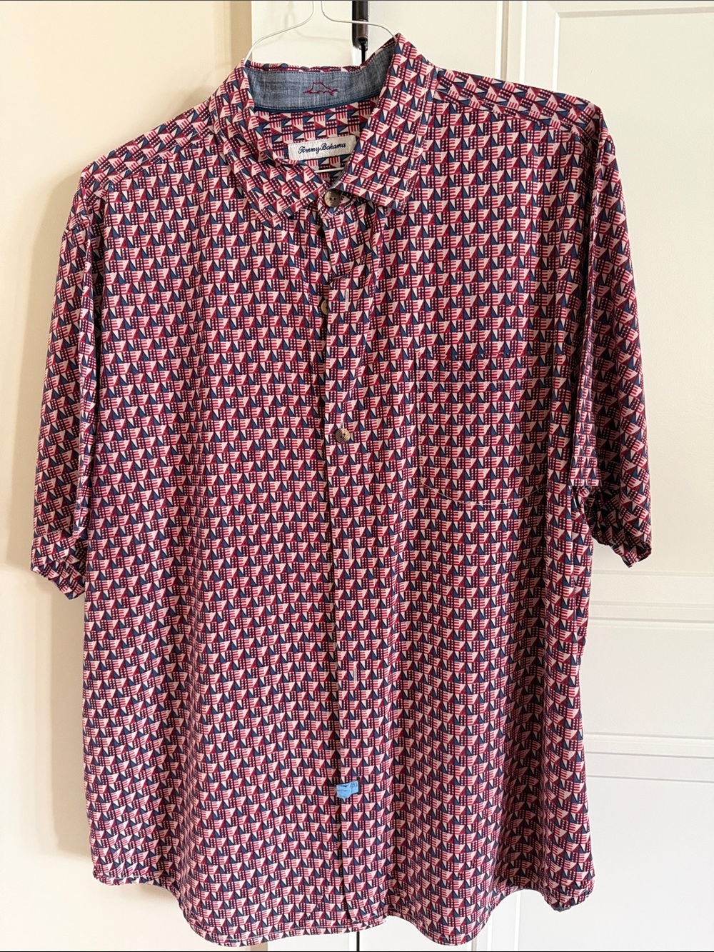 Tommy Bahama Red and Blue Geometric Button-Down Shirt